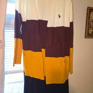 U.S. Polo Assn. White, Burgundy, Yellow, And Navy Blue Cardigan